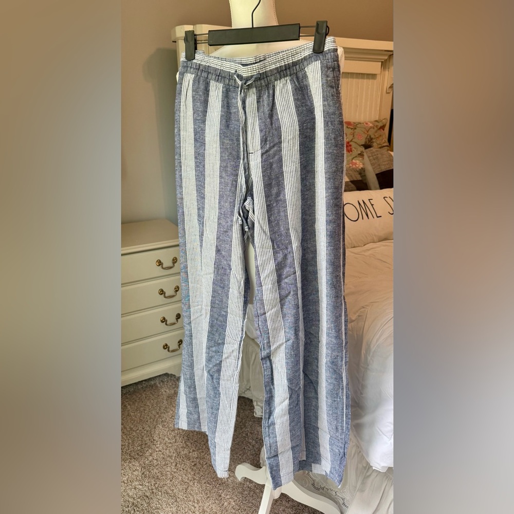NWT Old Navy Blue and White Striped Linen Pants Sz L